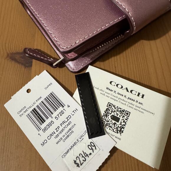 💕Coach Medium Corner Zip Wallet metallic pink - Picture 9 of 11